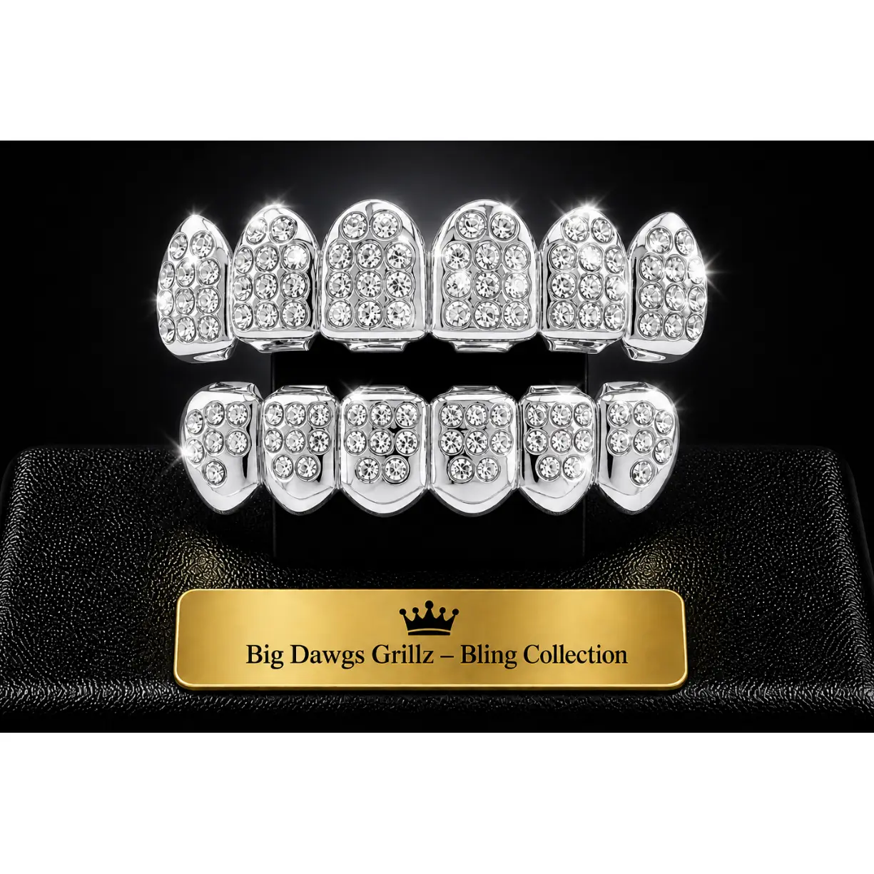 Silver Plated Upper & Lower Grillz Set Iced Pimp
