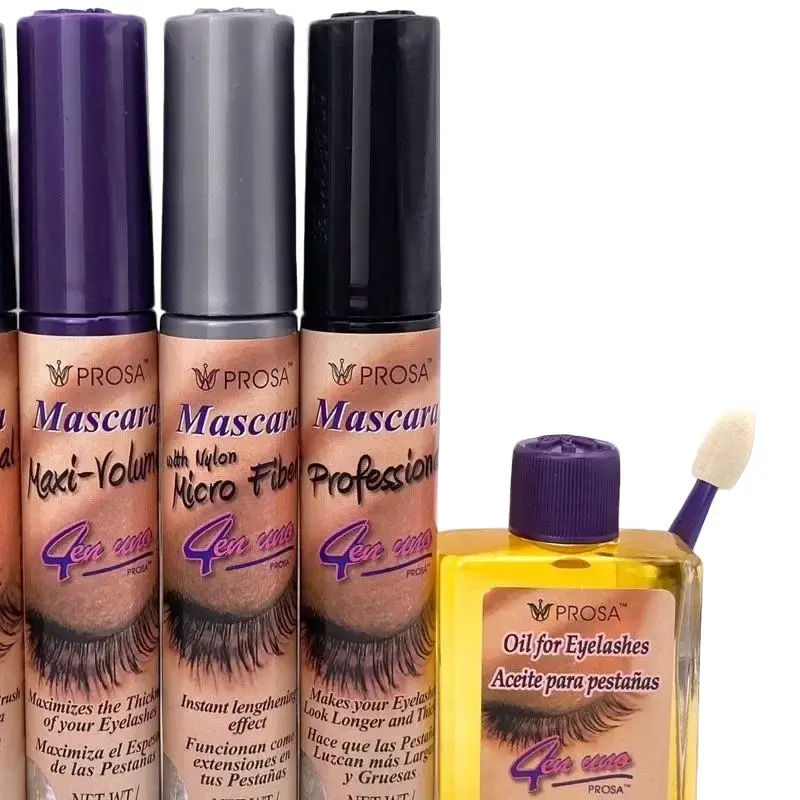 Viral! Prosa Mascara + Oil Set of 4 Piece Bundle Set - Waterproof Makeup - Alargadora + Volumen + Efecto Extensiones + Aceite Pestanas Cosmetic Lash