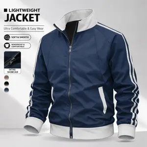 Men’s Vintage Striped Windbreaker Jacket — Casual gym wear; abrasion-resistant, windproof zip-up sports jacket with warmth and a street-style design; suitable for nighttime outings and outdoor activities