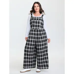 BLOOMCHIC Plus Size Cotton Checkered Overall Straps Jumpsuit [M-6X]2026 Summer Vibes Swimweek