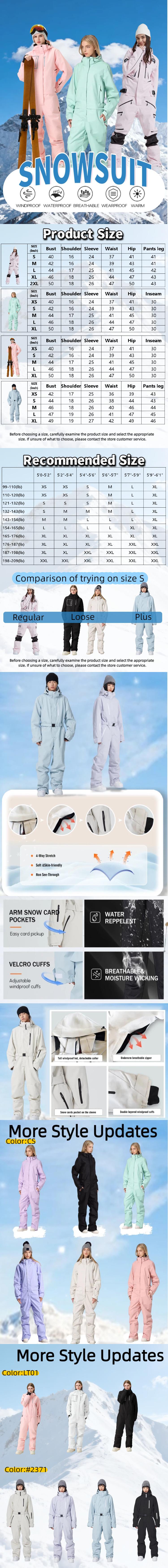 YEEFINE Women and Men's Ski Suits One Piece Jumpsuit Winter Outdoor Waterproof Warm Snowsuits Athletic Techwear High Leg Bottoms