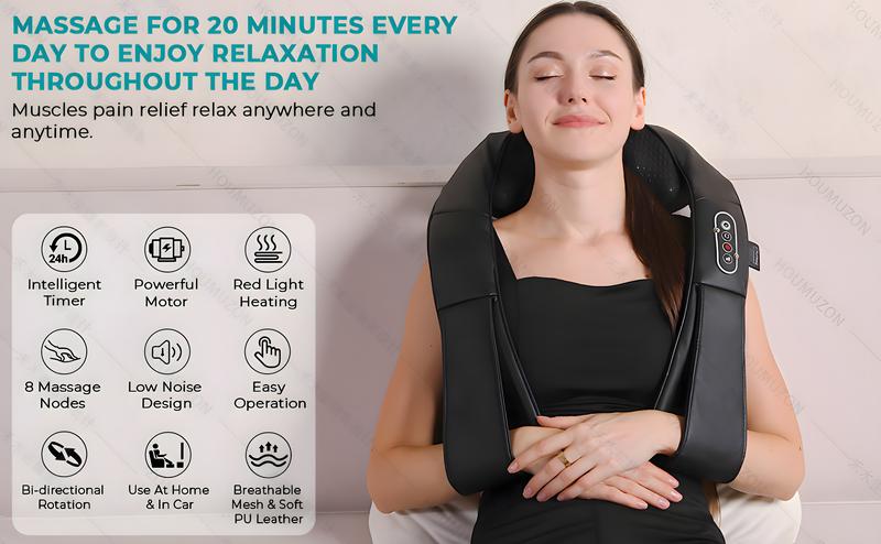 Laymas Shiatsu Neck  Shoulder and Back Massager Neck Massage Pillow for Neck, Back, Shoulder, Foot, Leg Massage, Relieve Muscle Pain, Black,Perfect Present Faux Leather Lightweight Thanksgiving gift, Christmas Gift TikTokShopBlackFriday