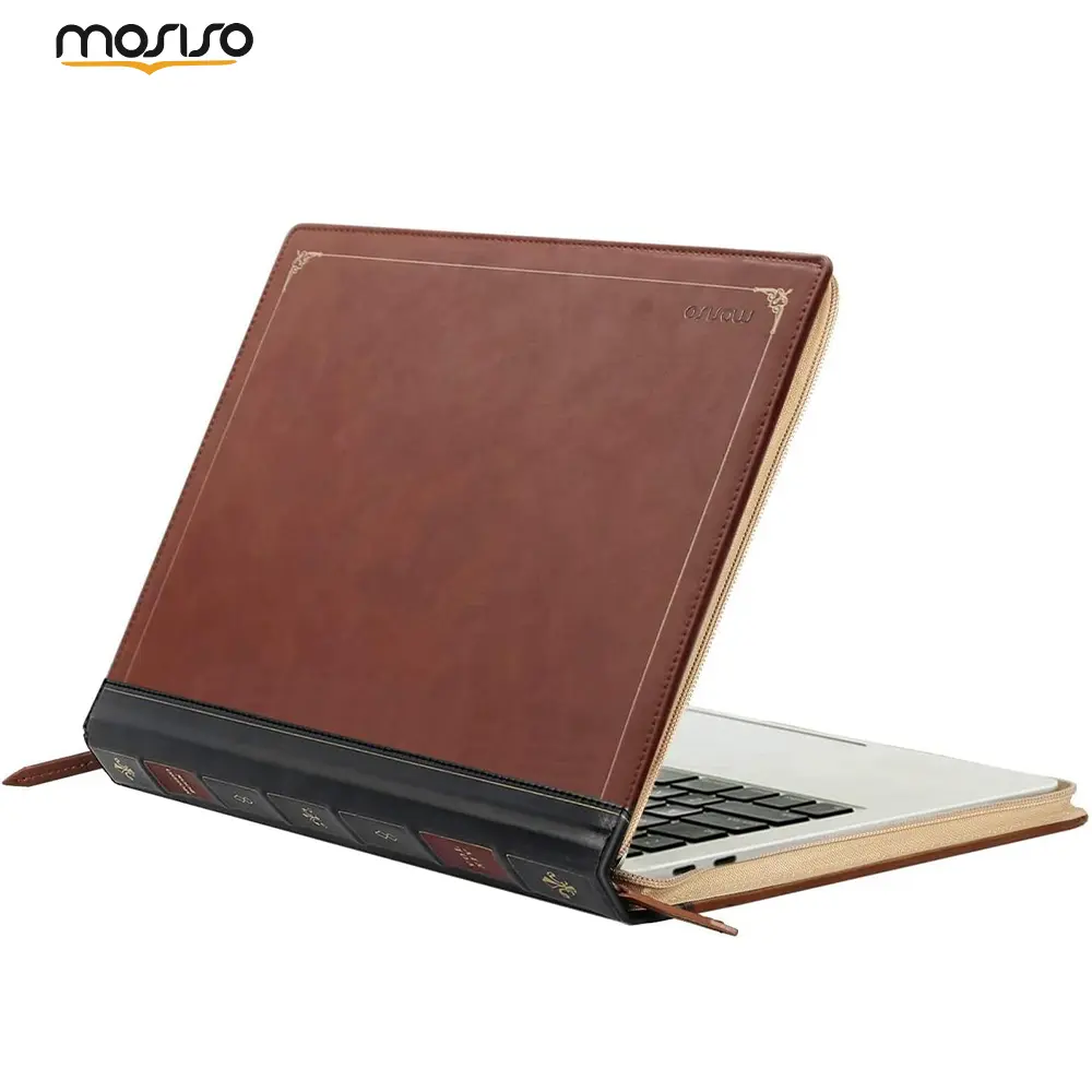 MOSISO Laptop Sleeve Case Compatible with MacBook Air 13 inch M4 A3240 M3 A3113 M2 A2681 M1 A2337 A2179 A1932 2025-2018/Pro 13 inch M2 M1 2025-2016, PU Leather Vintage Portfolio Cover, Brown, Commuting, Adults, La, Solid, Water Resistant, Flexible, Protec