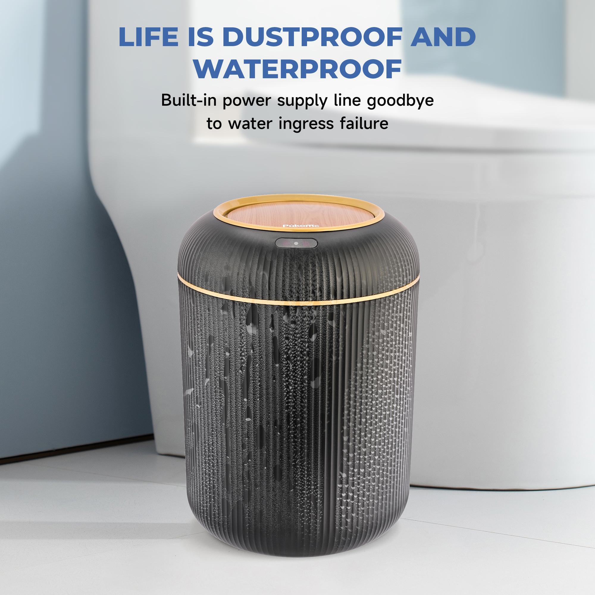 Pukomc Motion Sensor Trash Can with Lid, Touchless Waterproof Garbage Bins for Kitchen, Bathroom, Bedroom, Living Room, Office, Outdoor (Black) Automatic Dustbin