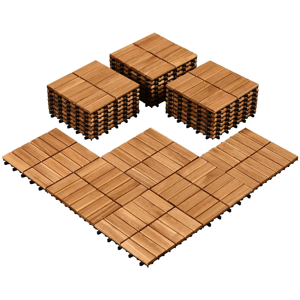 Costoffs 27-Pack Interlocking Wood Plastic Deck Tiles, 12.5"x12.5" Waterproof Acacia Tiles for Outdoor Patio, Backyard & Indoor Home Improvement Flooring, Interlocking Deck Tiles