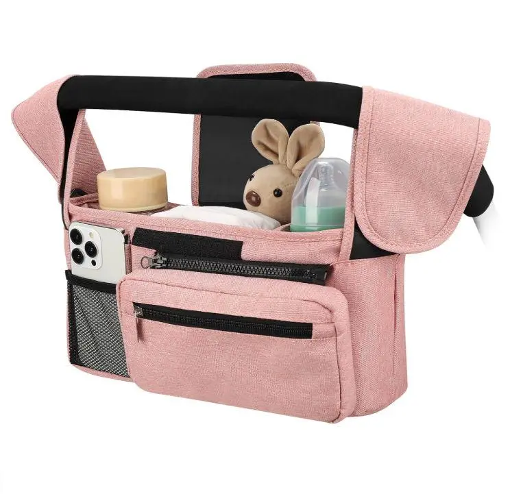 Unisex Oxford Cloth Stroller Organizer, Practical Multi-Compartment Universal Design with Insulated Cup Holders, 6H Bottle Cooling, Detachable Phone Bag, Shoulder Strap - Fits Uppababy/Baby Jogger/Britax