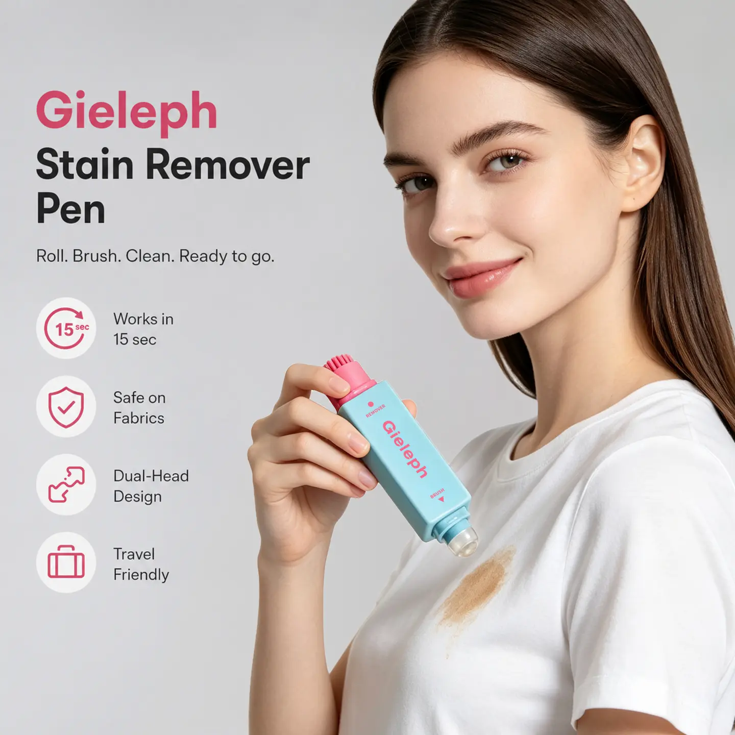 Gieleph Instant Stain Remover Pen for Clothes & Bags, Portable Dual-Head Cleaning Pen for Coffee, Oil & Makeup Stains