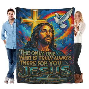 Viral Christian Faith Blanket "Jesus Is Always There" Oversize Tapestry |   Soft Fleece Fabric |   Must-Have for Easter, Prayer Nights & Spiritual Home Decor |   Durable Graffiti Print & Versatile Use for Bedrooms & Living Rooms