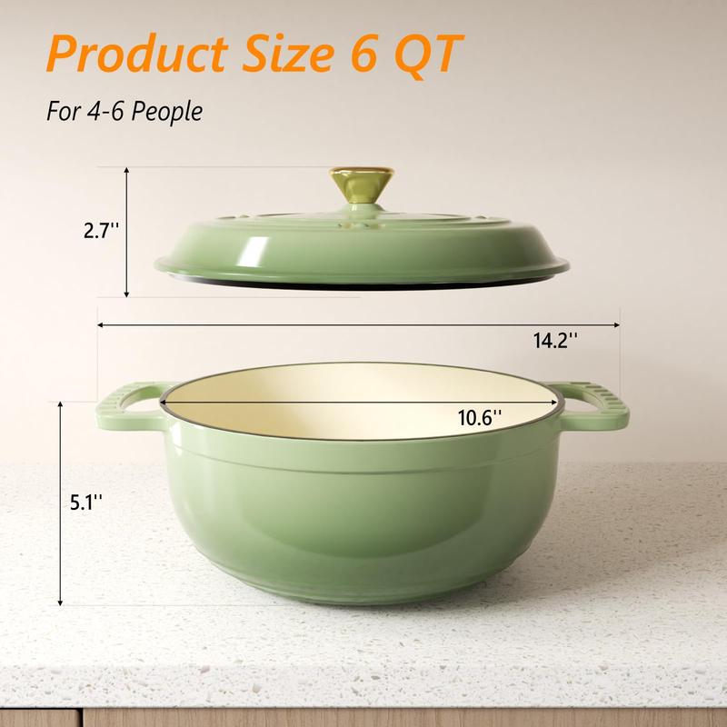 ROVSUN Enameled Cast Iron Round Dutch Oven, 5/6/7.5QT Pot with Lid &Dual Handles with Silicone Gloves,Oven Safe up to 500°F, Heavy-Duty Pre-Seasoned Cookware for Bread Baking, Braising, Stews, Roasting,TikTokShopBlackFriday
