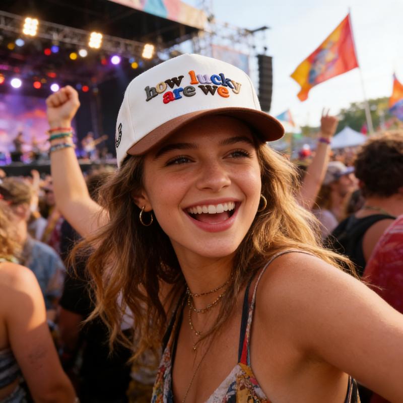 How Lucky Are We Embroidered Baseball Cap｜Vintage Trucker Hat for Men Women｜Adjustable Snapback Streetwear Hat