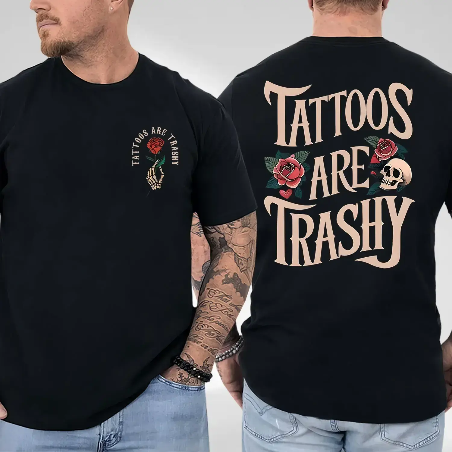 Tattoos Are Trashy T-Shirt, Unisex Graphic Tee Full Colors Full Size For Men and Women Comfort Cotton Top, Menswear Classic Collar Shirt aeropostale polo shirt Streetwear Casual