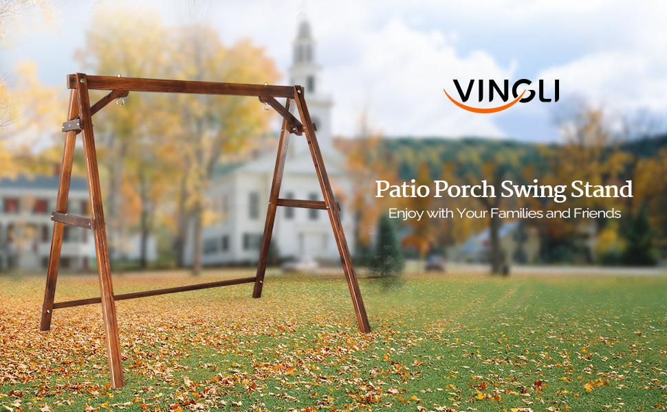 VINGLI Heavy Duty 660 LBS Wooden Swing Frame with Extra Bottom Connection Board, Upgraded A-Frame Porch Swing Bench Stand for Indoor & Outdoor (Rustic)
