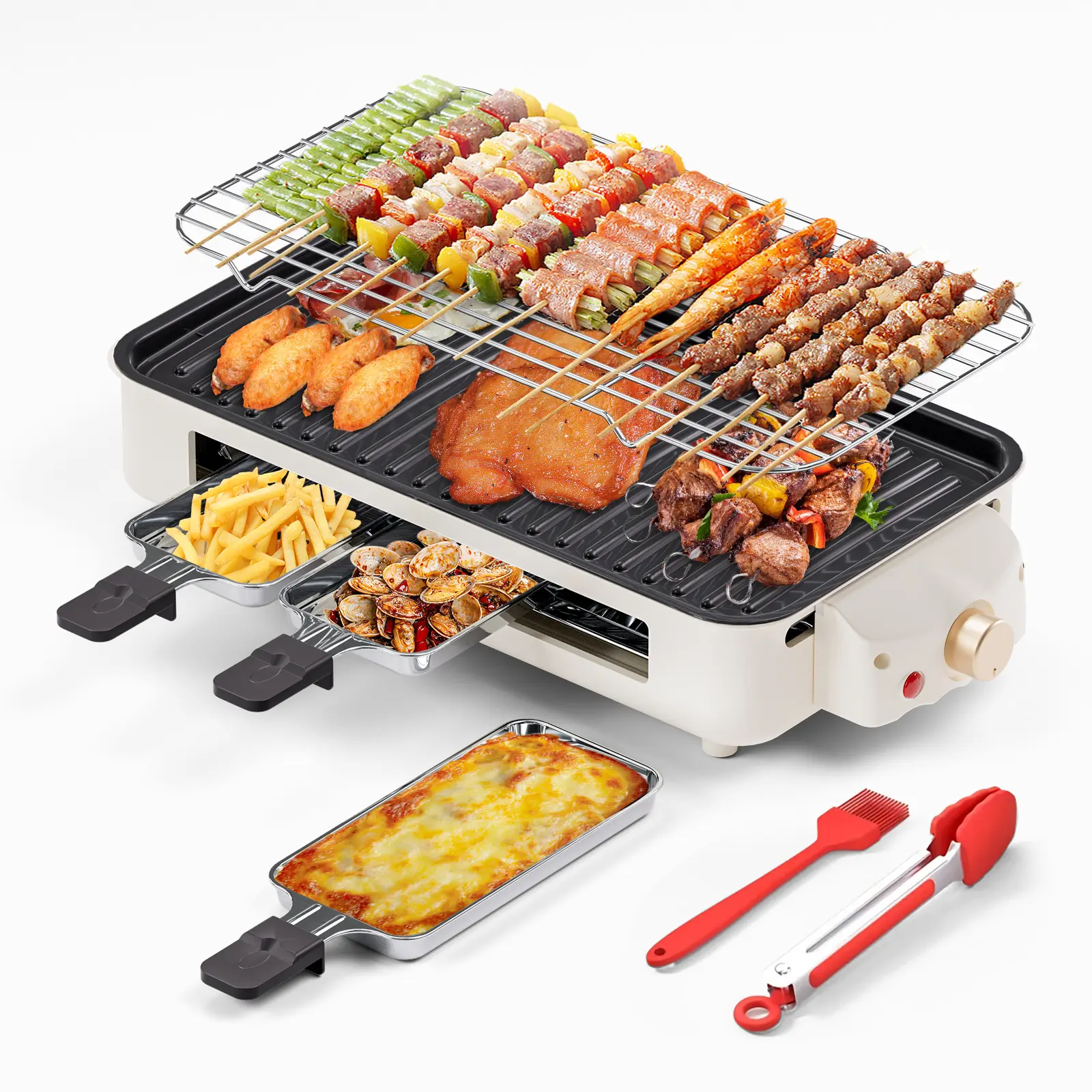 TANLOOK 1500W Smokeless Portable Korean Barbecue Electric Tabletop Grill - Removable Plates, Temp Control, Clip, Brush, Space-Saving Compact Kitchen Cooking Appliance