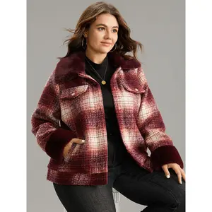 【Pocket Approved 】BLOOMCHIC Plaid Patchwork Button Through Fuzzy Trim Jacket 2026 Summer Vibes