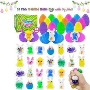 24 Pack Prefilled Easter Eggs with Squeeze Toys – Easter Bunny Mini Stress Balls, Easter Basket Stuffers for Kids & Toddlers, Easter Egg Hunt Fillers, Party Favors & Fun Sensory Toys