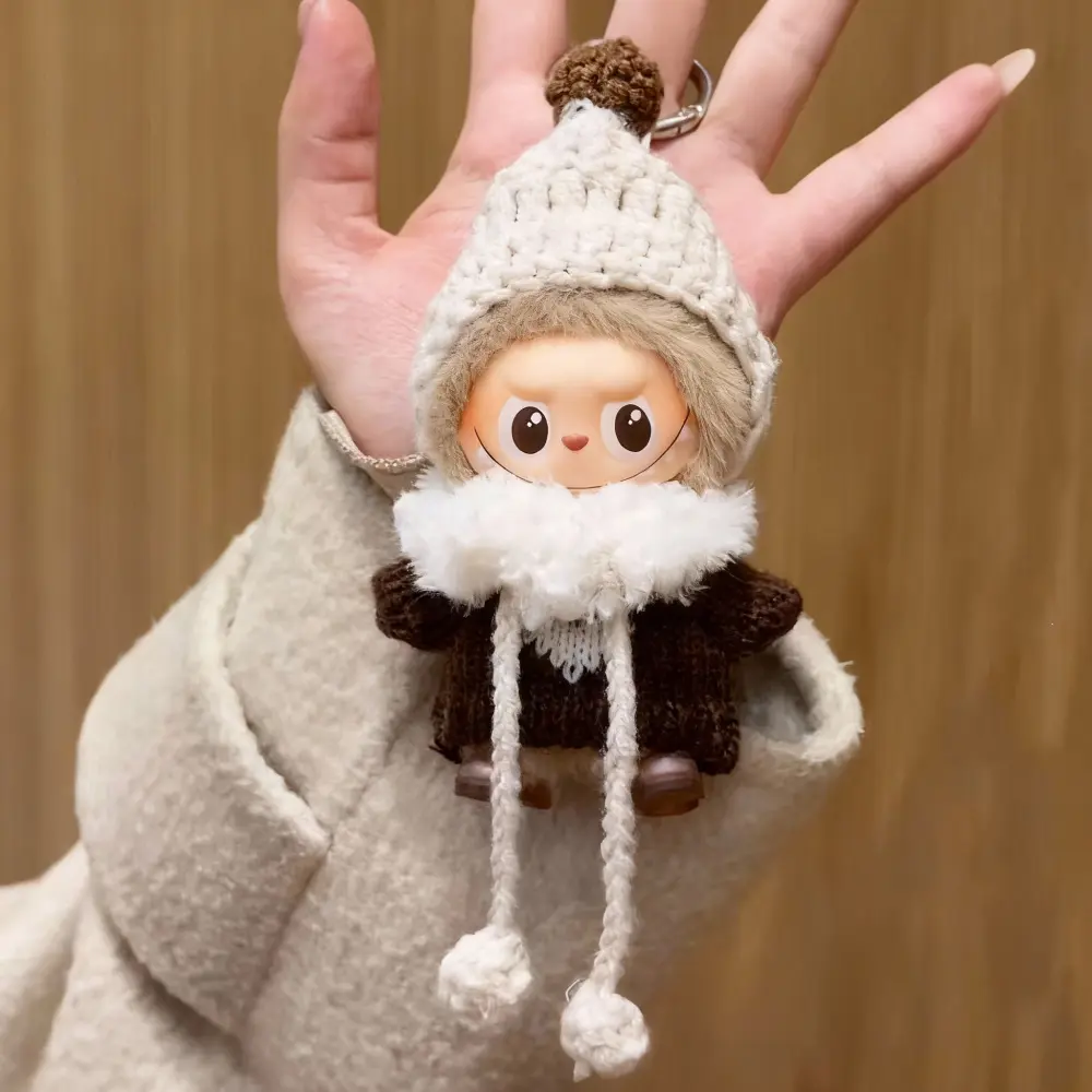 Viral Cozy Doll Winter Outfit Chunky Knit Sweater Pom-Pom Hat Set Cute Cold-Weather Doll Clothes for Holiday Gifts Suit for 4th Gen 10cm Labubu Dolls Handmade Labubu Clothes(no doll) lifelike clothing hand  made  clothes