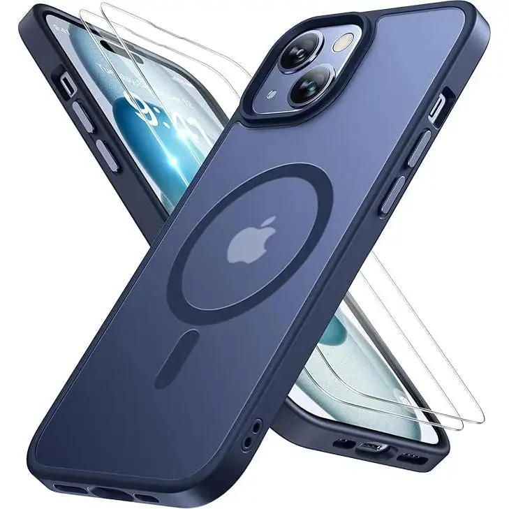 Entronix Bundle Compatible with iPhone 13 - [Magnetic] Translucent Matte Case & 2 Clear Screen Protectors