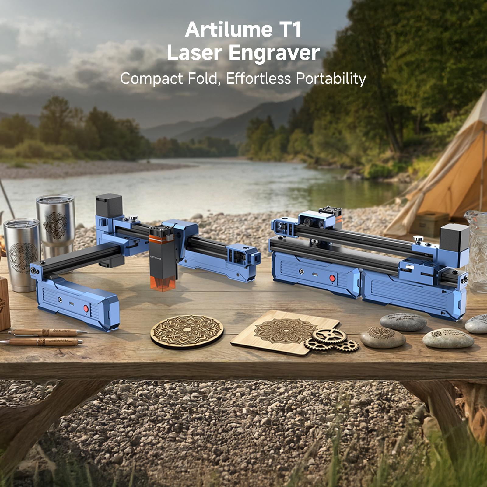 Artilume T1 Portable Laser Engraver for Beginners, Foldable & Compact, No Setup Needed, High Precision Engraving Machine for Wood, Leather, Acrylic & Metal, DIY Crafts and Custom Projects
