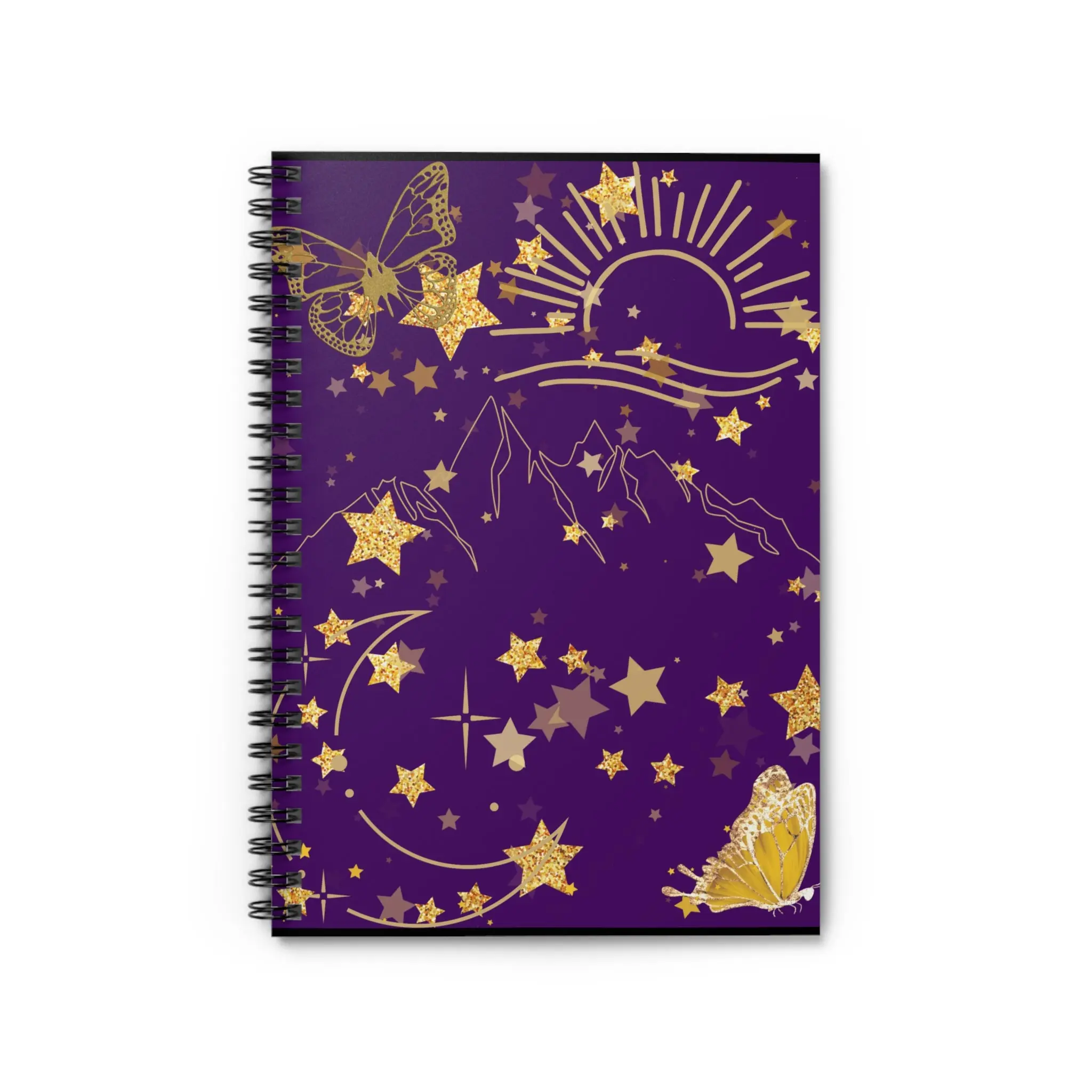 Celestial Gold Stars & Butterflies Spiral Notebook