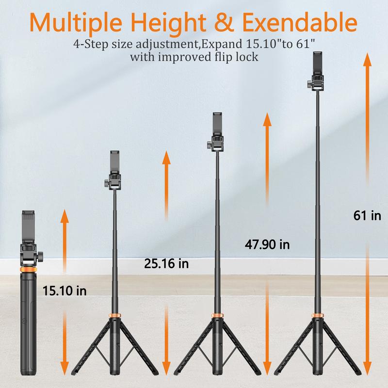 61" Adjustable Phone Tripod & Selfie Stick with Wireless Remote, Stable Travel Stand for iPhone & Android Smartphones