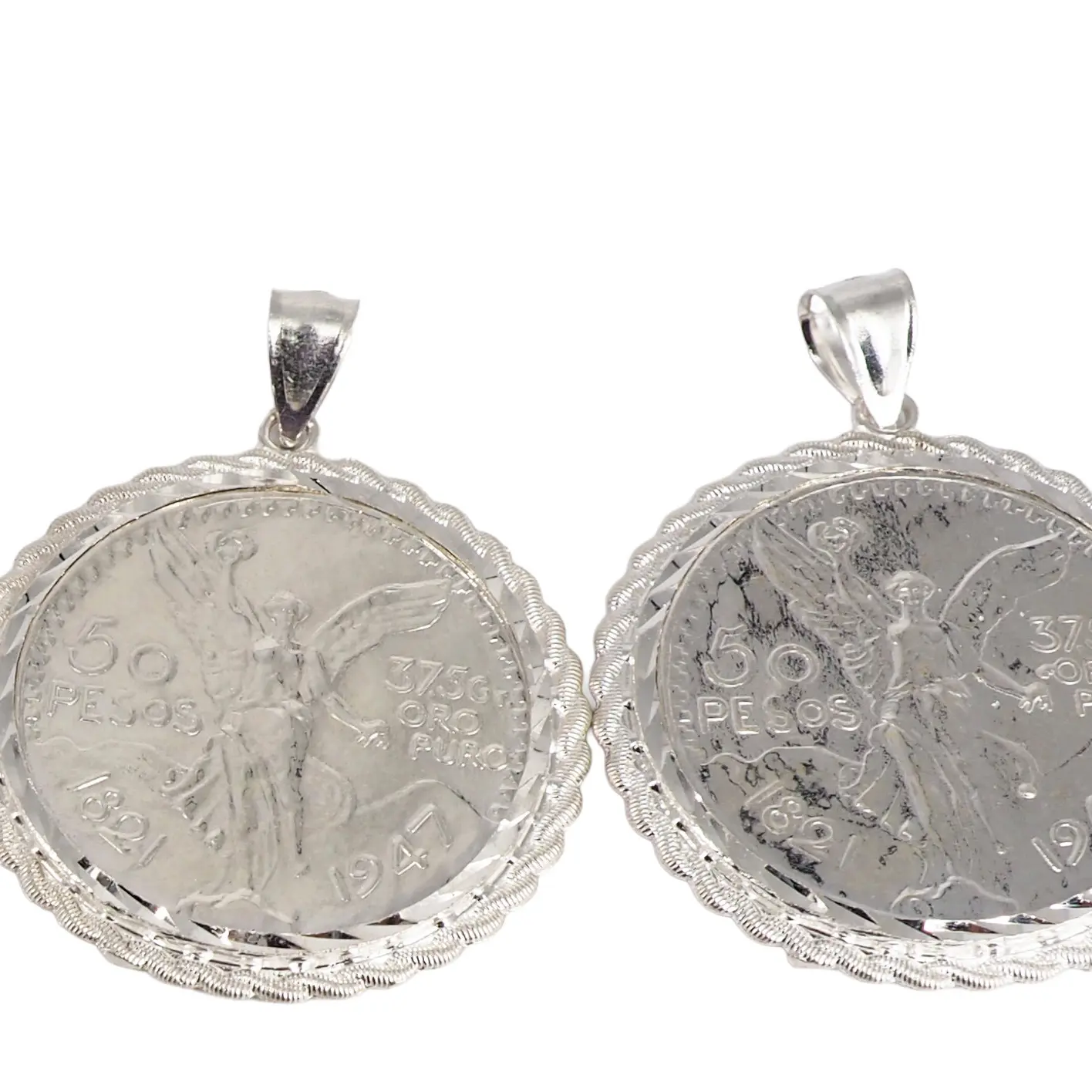 925 Sterling Silver Coin Pendant for Mexican Centenario, 16g Rope Edge Bezel with Prong Back Design, Hypoallergenic Unisex Jewelry with Gift Box