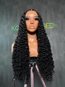 Black Wig Long Deep Wave Pre-plucked Hairline Heat Resistant Synthetic Glueless Wig for Women