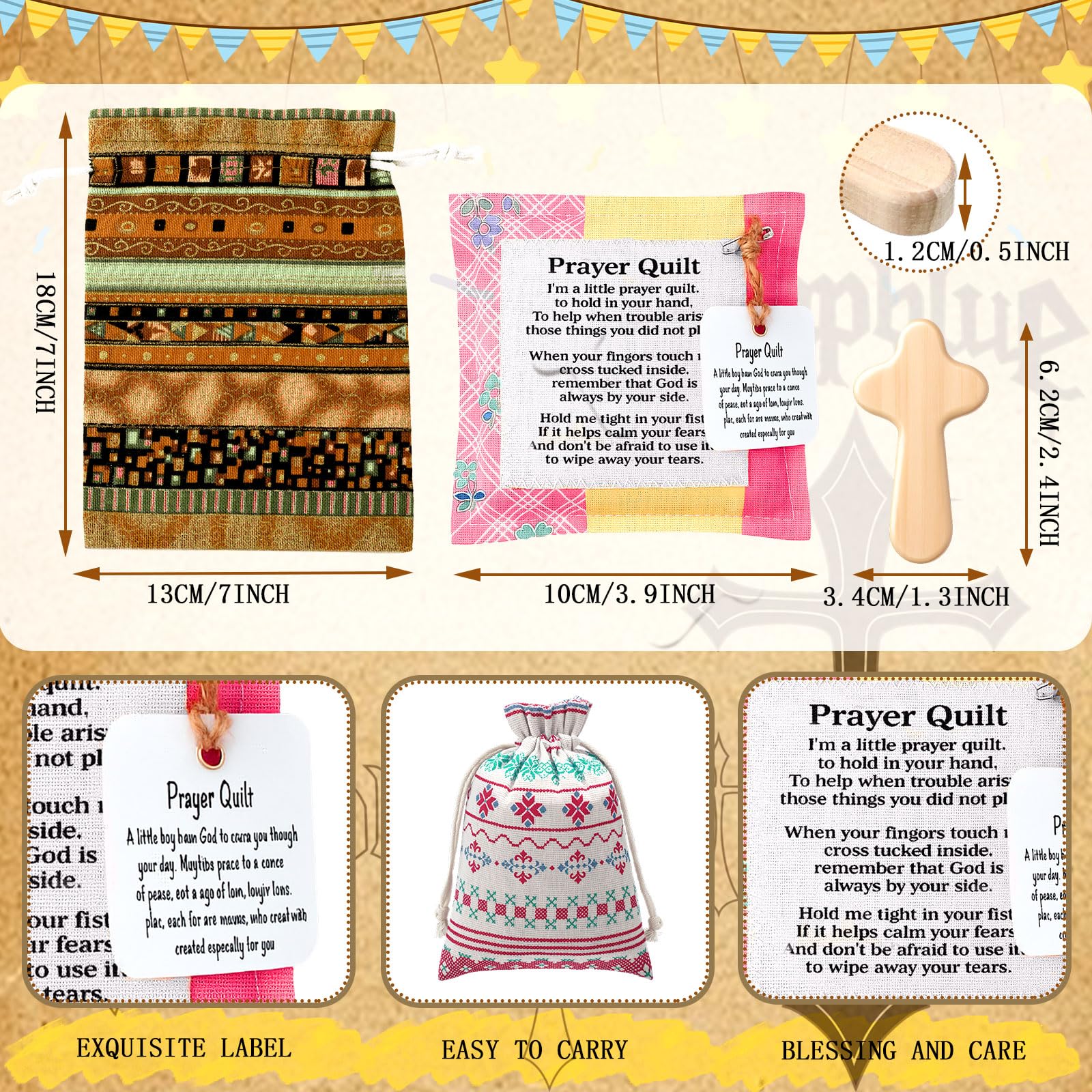 18Pcs Easter Prayer Gift Pocket Prayer Quilt Set Handmade Prayer Blanket with Cross and Drawstring Bag Mini Heart Prayer Quilt for Friends Family Church Members  Easter Basket Stuffer Easter Basket Ideas