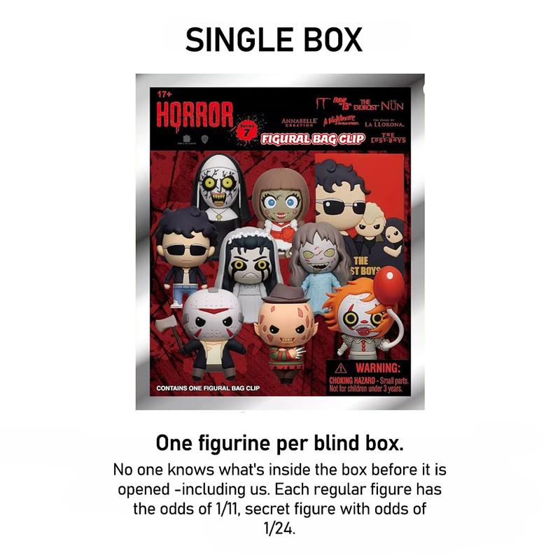 1pc WB Officially Licensed Horror Series 7 3D Foam Bag Clip Blind Bag Freddy Jason Horror Movie Characters Images Figures Desktop Ornaments Halloween Christmas Party Birthday Gifts