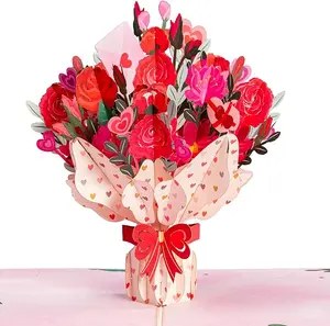 Paper Love Valentine's Day Card, 3D Pop-Up Card with Flower Bouquet Keepsake Gift, Romantic Valentines Gifts and Flowers 2-in-1 Idea for Valentine, Birthday, Wedding, Anniversary, Wife Husband, Mom, Women, Him Her, Girlfriend Boyfriend