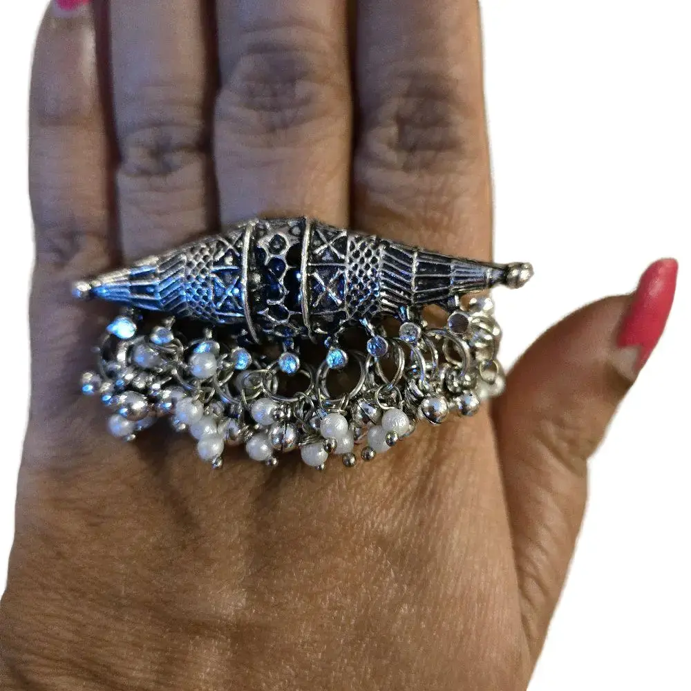 Ghungroo oxidise free size finger ring