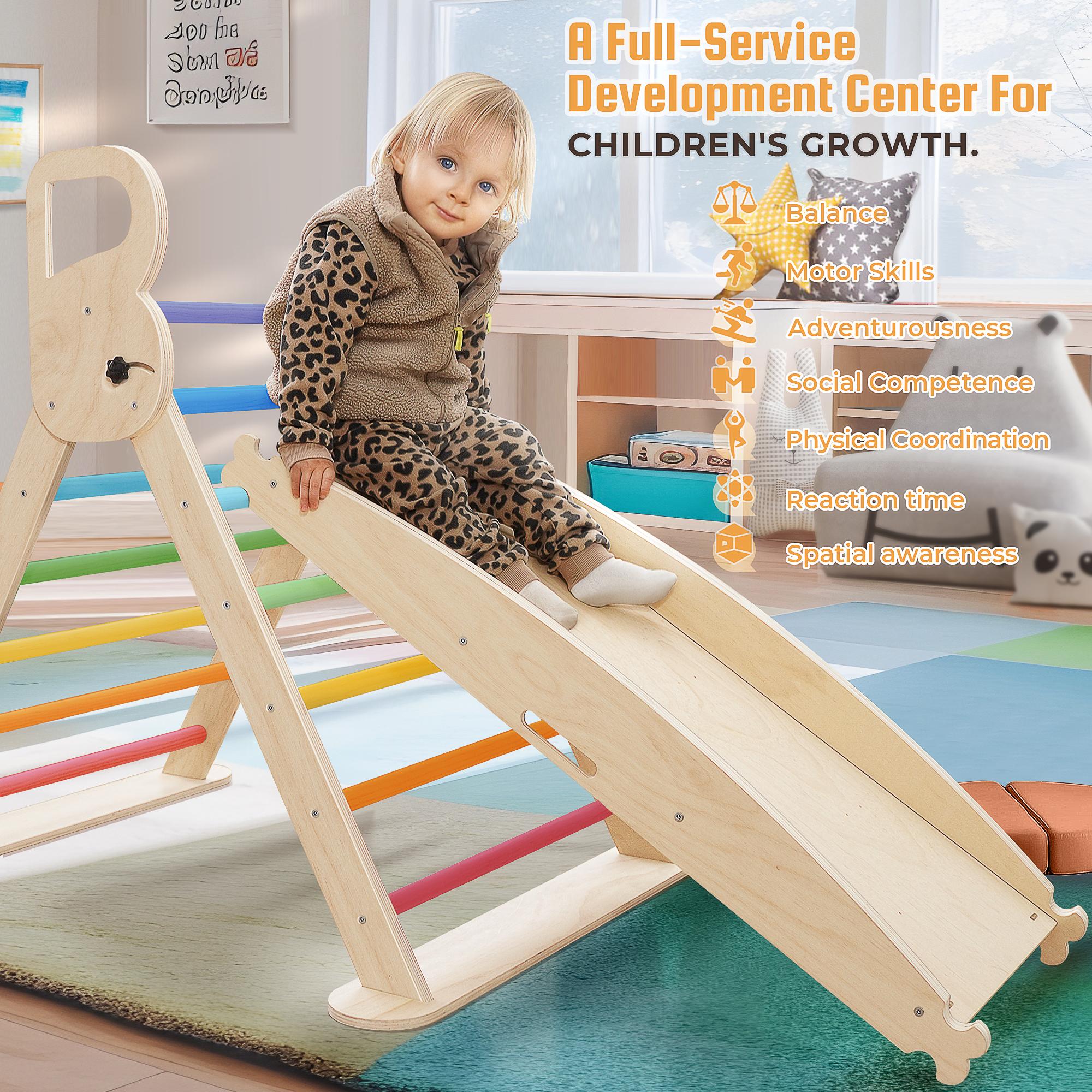 Pikler Triangle Set Wooden Climbing Set for Toddler、 ChildrenYears Old with Climbing Frames, Ramps & Arches for Indoor Playground Playtime