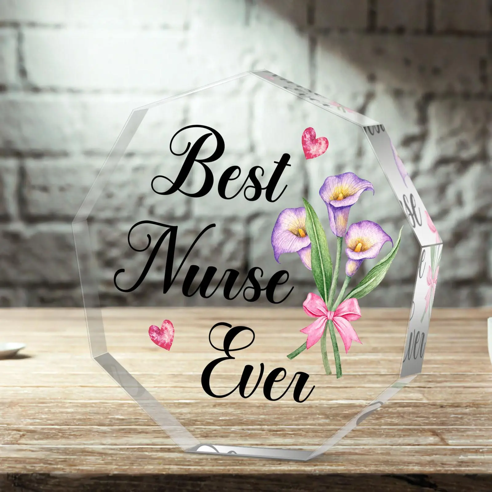 Acrylic Nurse Day Ornament, Flower Pattern Best Nurse Ever Sign, Acrylic Plaque Commemorative Decoration, Nurse Day Gift, Acrylic Desktop Decoration