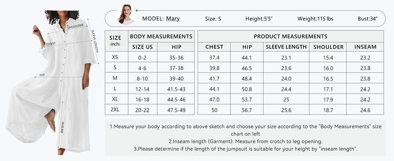 UTCOCO Women's Linen Button Down Long Sleeve Wide Leg Jumpsuit Beach Palazzo Pants One Piece Jumpsuit Minimalist Lightweight Breathable Spring Outfit