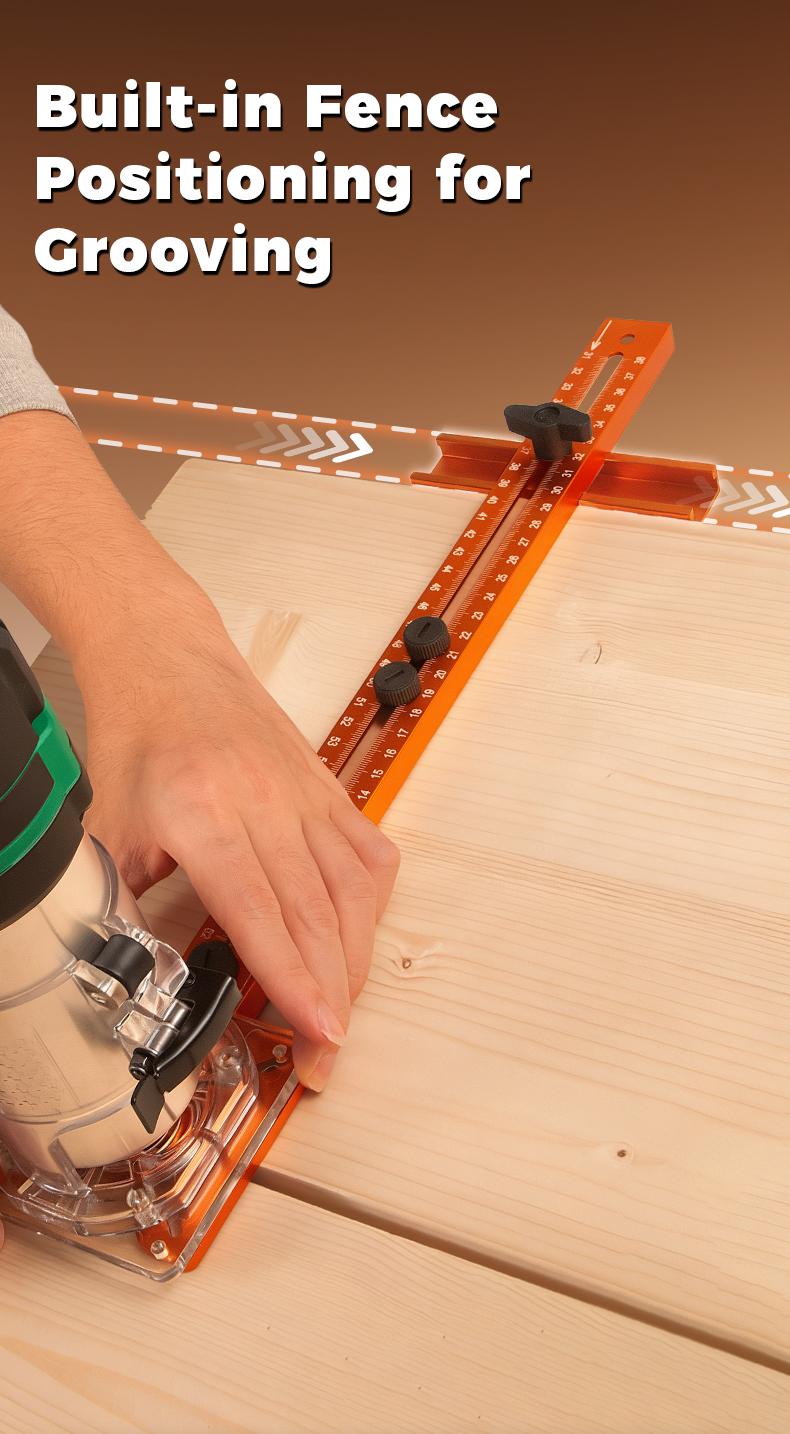 IMBOT Multi-function Router Jig – integrates milling, circle cutting, cabinet drilling, and guide functions in one aluminum alloy tool. Features adjustable radius for woodworking circle/arc cutting and precision grooving.