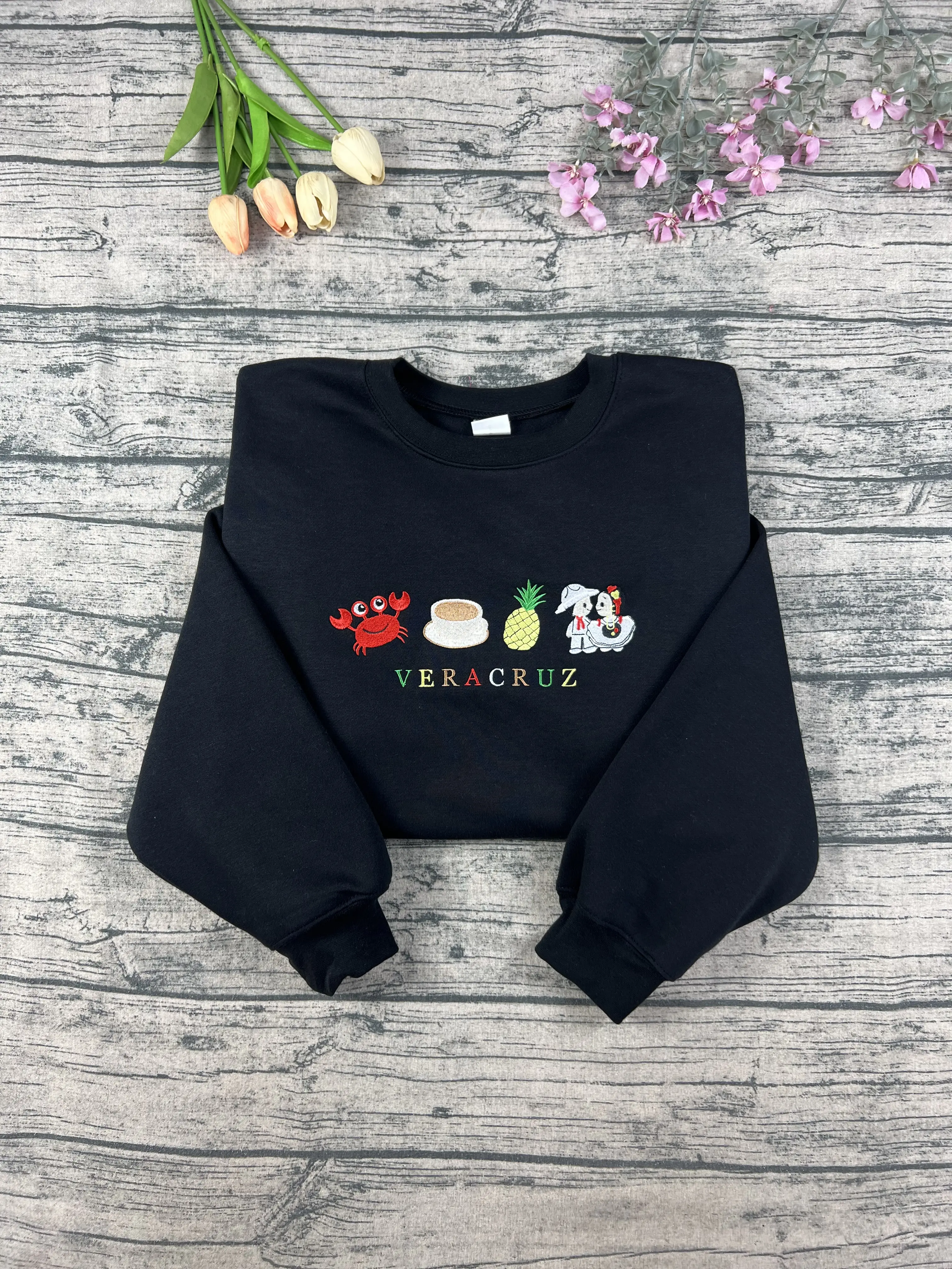 Veracruz Embroider Sweatshirt, Mexico Culture Machine Embroidery, Folk Dance Couple