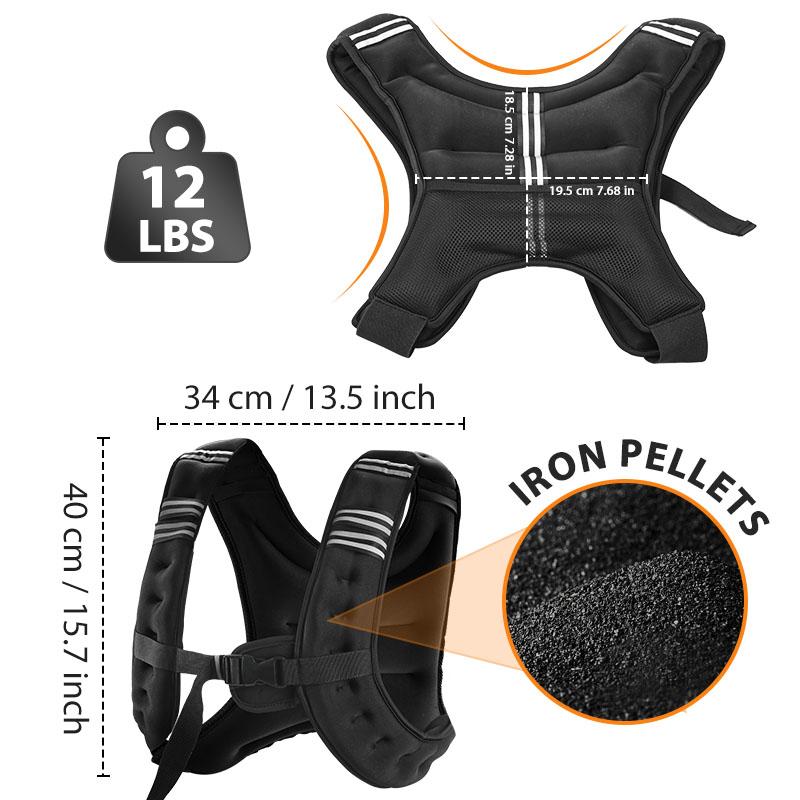 12lbs Weighted Vest with Single Button, Adjustable Reflective Straps, Iron Pellet Filled for Women/Men, Walking, Training, Running, Glute Workout, Fitness Belt