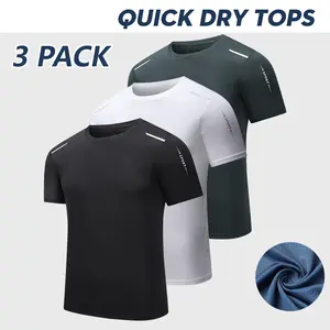 Men’s 3-pack casual crewneck short-sleeve T-shirts, solid-color men’s sports tees, outdoor fitness apparel with a cool, quick-drying fabric, suitable for gym workouts, hiking, fishing, and beach volleyball.
