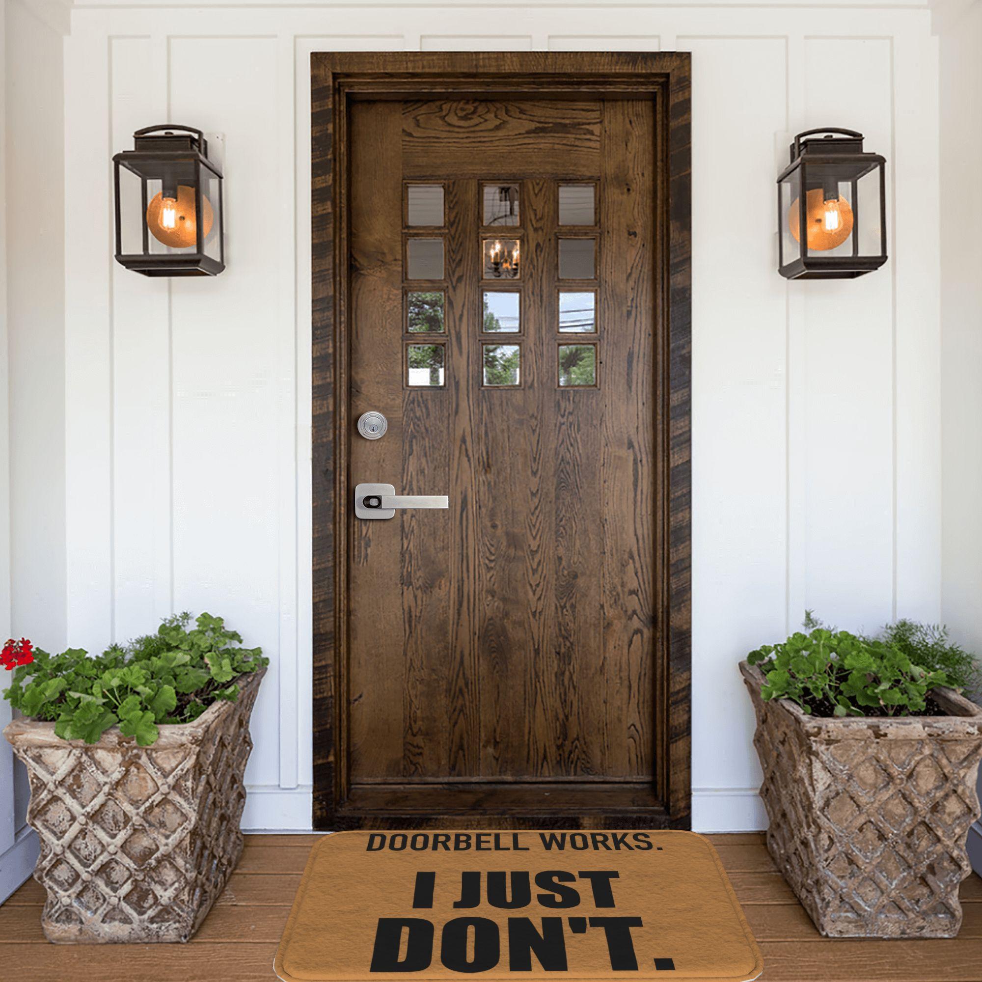 Humorous Doorbell Printed Flannel Doormat, Anti-Slipping Multi-Size Indoor Entry Rug with Social Battery Quote, Washable Home & Office Bath Mat, One-Piece