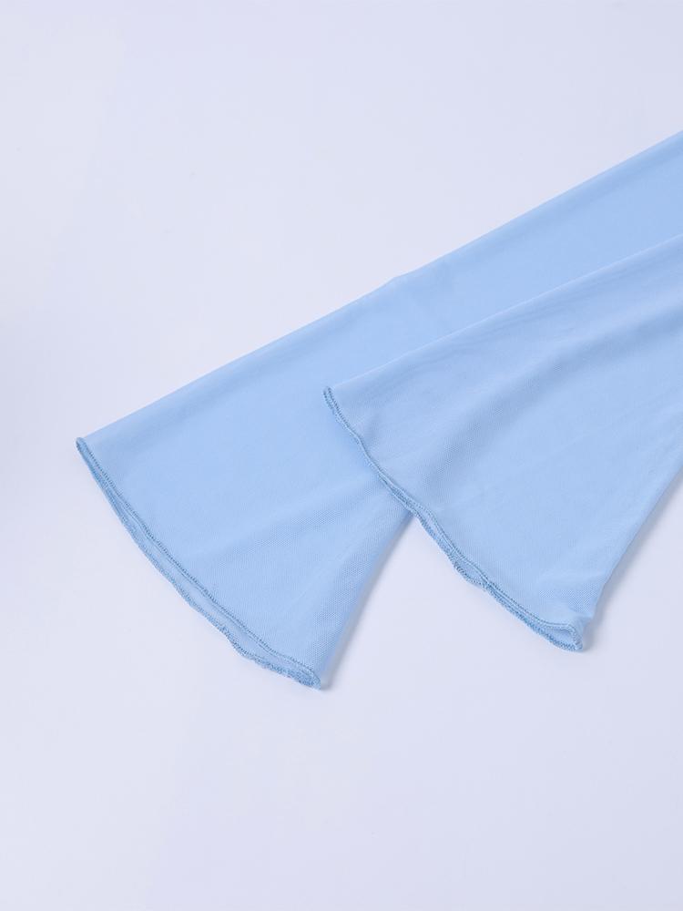 Off-neck Backless Bell Sleeve Ruched Bodycon Mesh Dress，Elegant Intellectual and Fashionable Party Dress