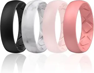 Women's Bridal Rings Sets, 6mm Wide, 2mm Thick, Silicone Wedding Rubber Band with Half Size, Inner Arc Ergonomic Breathable Design