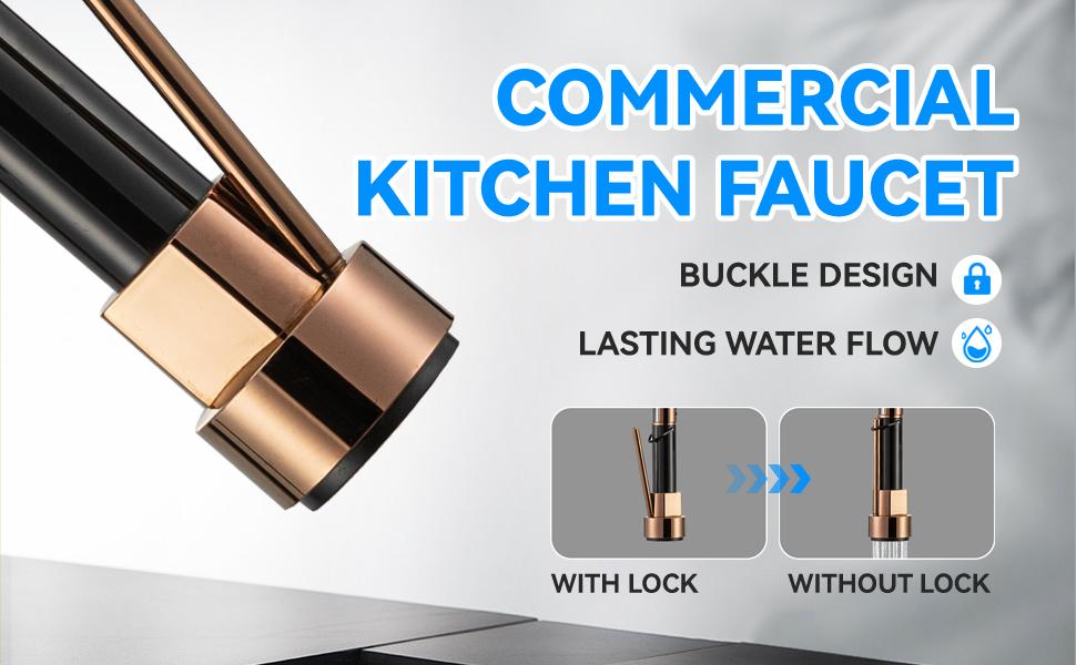 NGNP Kitchen faucet with pull-down spray, single handle double outlet commercial kitchen sink faucet, solid copper body, compatible with deck 1 or 3 holes sprayer black steel high arc Out Modern Decorative