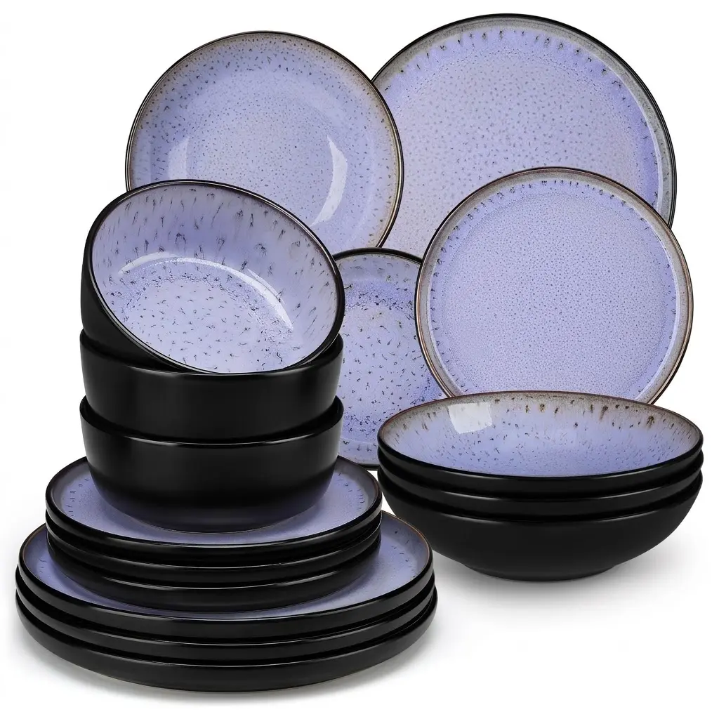 Vancasso 12/16-Piece Stoneware Dinnerware Set for 4, Plate and Bowl Set, Microwave and Dishwasher Safe Ceramic Tableware, Durable Kitchen Dining Set for Everyday Use and Special Occasions, Modern Design
