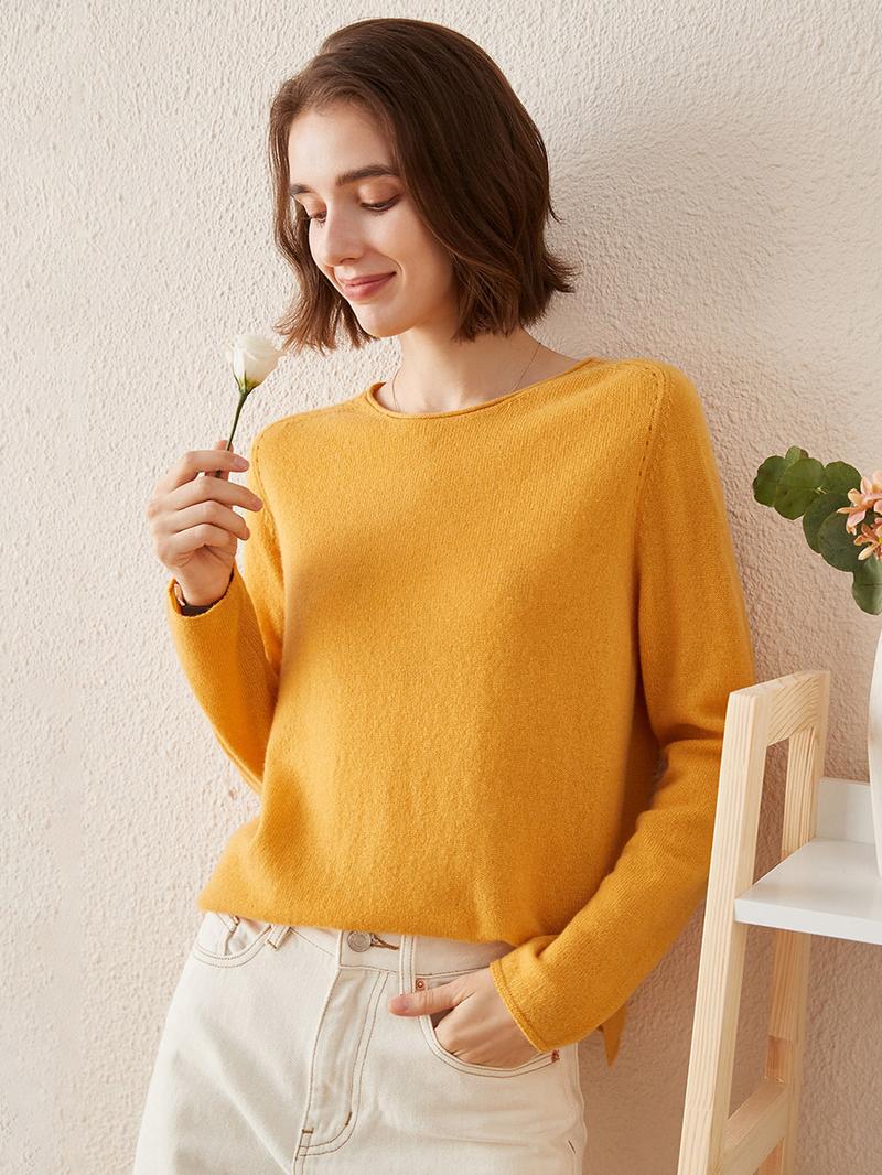 COMOBOCA 100% Cashmere Womenswear Tops, Long Sleeve Regular Fit Knitwear Sweater for Cozy Winter, Lightweight & Figure-Flattering Design, Soft Luxurious Feel