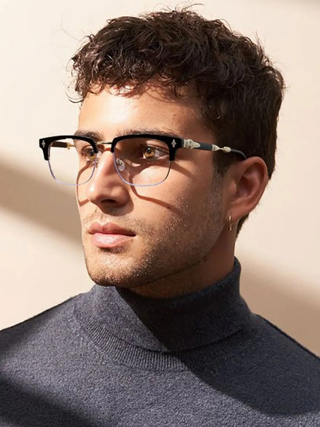 Men's Metal Plastic Combination Frame Glasses, Elegant and Luxurious, Fashionable Eyewear, Fashion Accessory Eyewear, Trendy Frames for College, Lectures, Coffee Shops, Bookstores, Eyeglass Frames