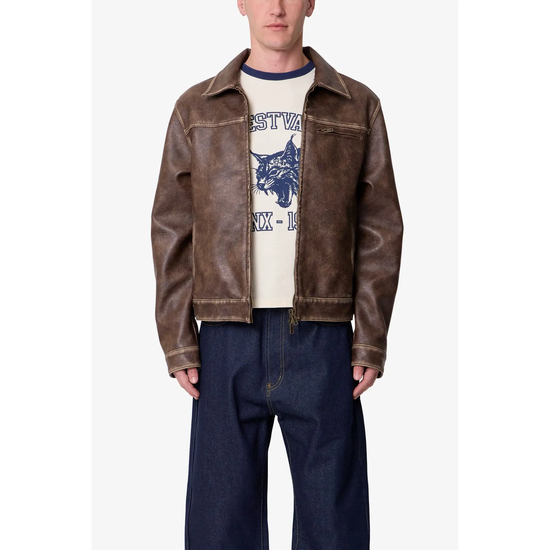 mnml Washed Leather Jacket - Brown