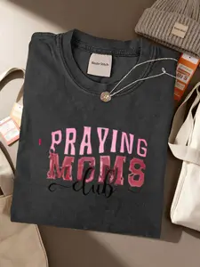PRAYING MOMSclub Brand T-Shirt - Men's & Women's Vintage Washed Short Sleeve Round Neck Tee with Praying Moms Logo, Casual Loose Fit H-Line Top, Machine Washable Gift Apparel for Daily Wear & Holidays (Unisex)