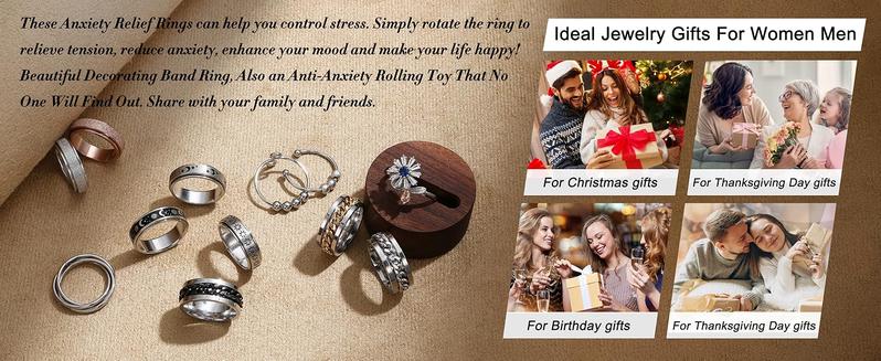 FASACCO 12pcs Anxiety Relief Fidget Spinner Rings Adjustable Stainless Steel Anti-Anxiety Jewelry for Women & Men Stress Management Trendy Jewellery Accessories