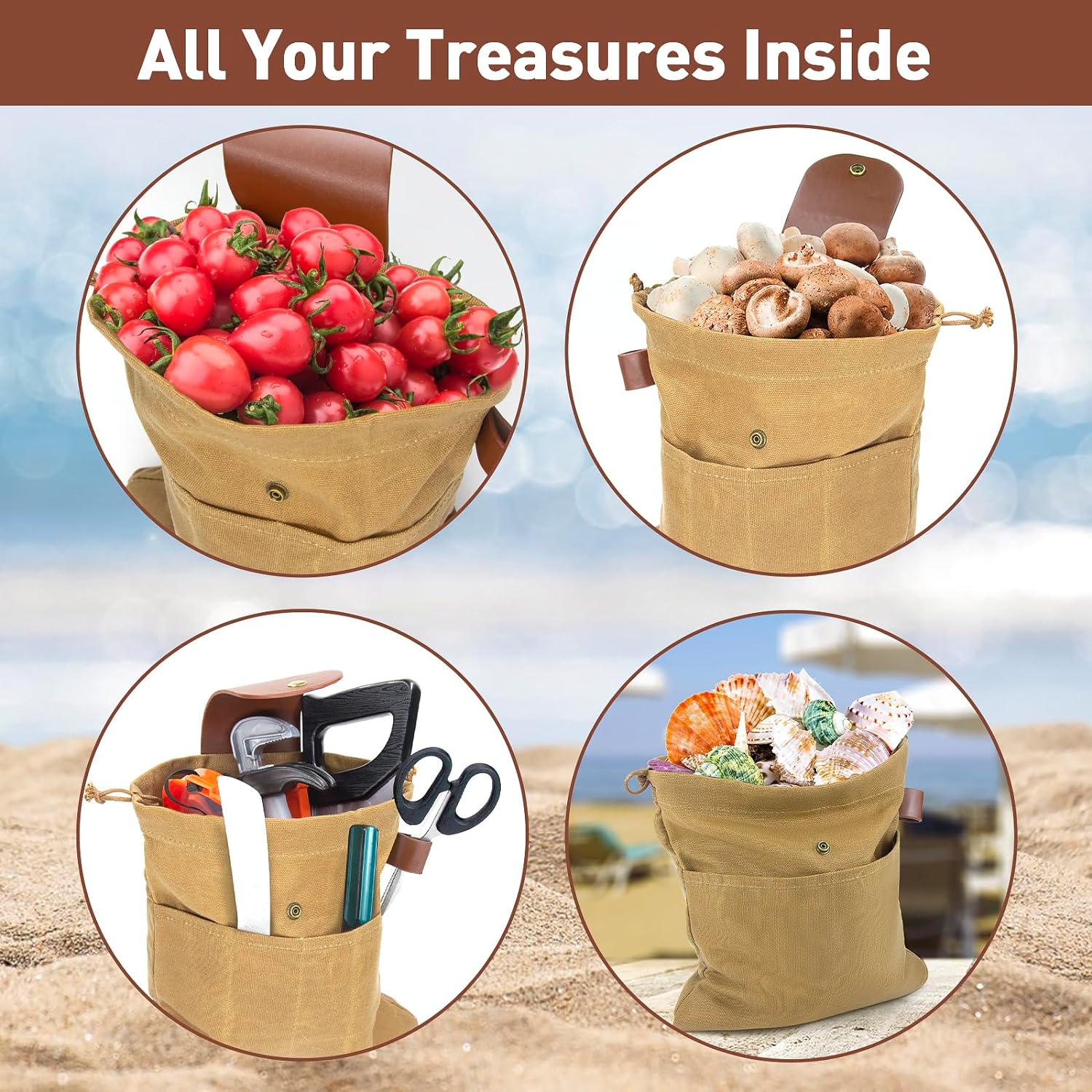 Outdoor Camping Foraging Pouch, Water Resistant, Waxed Canvas, Fruit Picking Bag