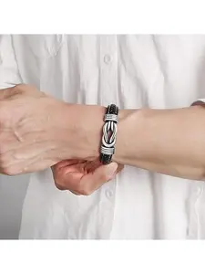 Knot Bracelets Gifts for Man  Valentines day Gifts Black Braided Leather Infinity Bracelets Lettering Love You Forever Gifts for Son Grandson Husband Boyfriend Brother Man