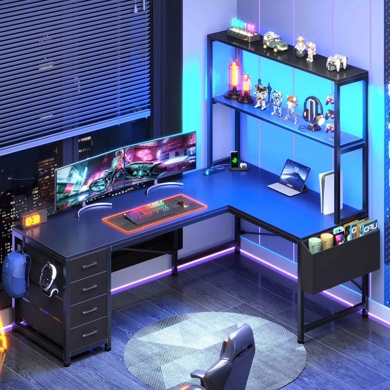 Sedeta 51.2-Inch Modern Reversible L-Shaped Gaming Desk - Wood & Metal Computer Desk Stand with Drawer, Storage Shelves for Home Office Workstation, Desks For Gaming,dorm essentials,home decor